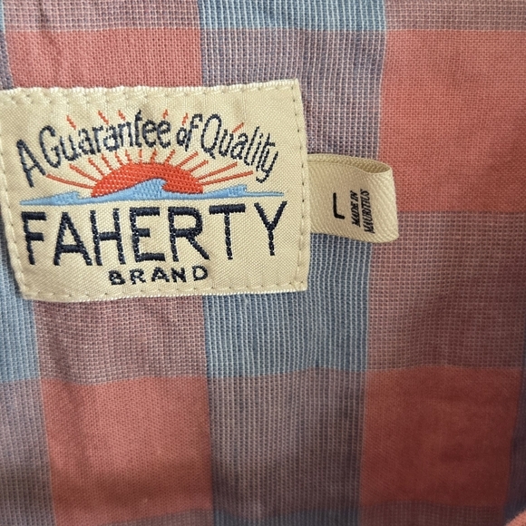 Faherty Men's Cotton Linen Blend Button Down Long Sleeve Blue and Coral Shirt Lg - Picture 2 of 10